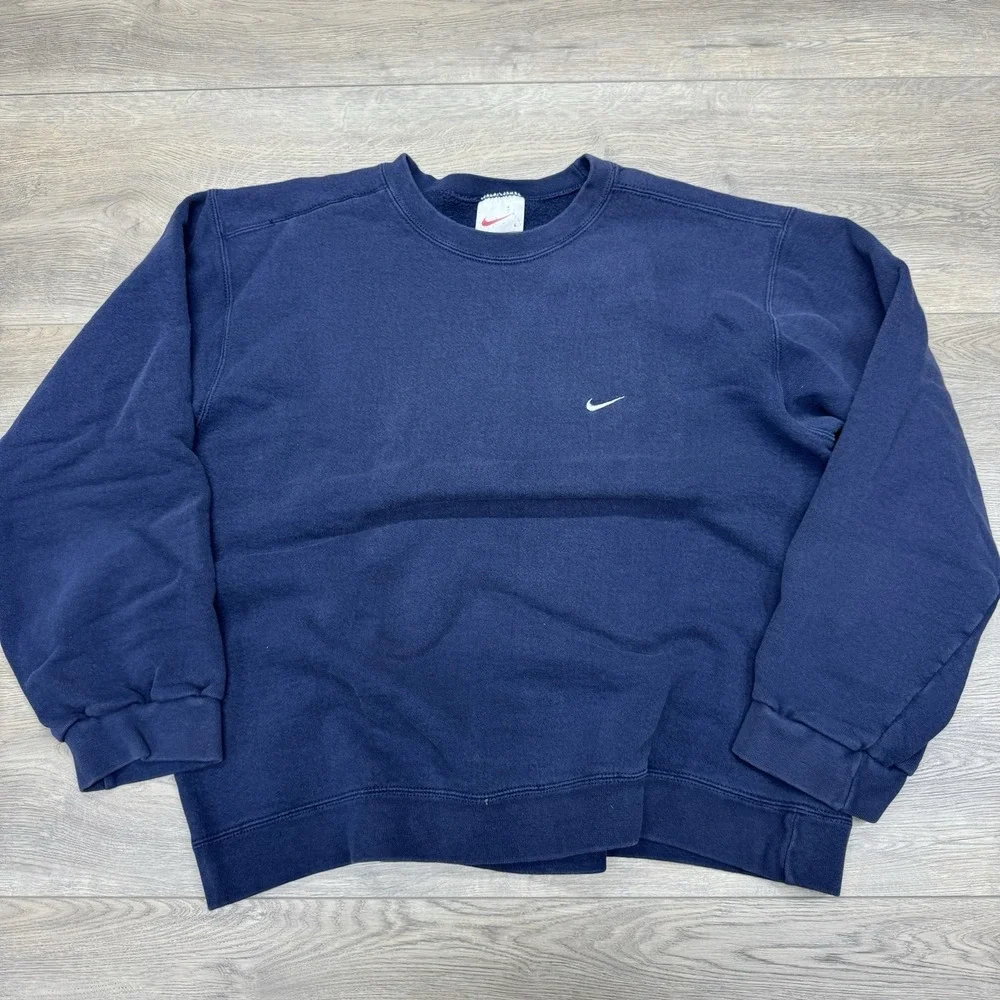 VTG Nike White‎ tag Distressed Crewneck Sweatshirt Blue Sz L USA
